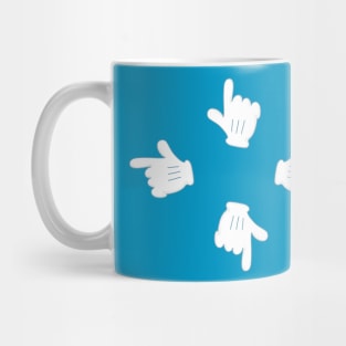 hand in the white glove points in the direction with the index finger Mug